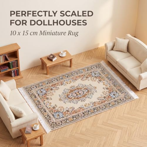 Dollhouse Miniature Woven Rug,1/12 Scale Woven Rug Floor Carpet Dolls House Miniatures Toys for Dollhouse 10 * 15cm Silk Coverings Gifts Floor