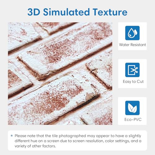 COMSTICKC 3D Faux Brick Wall Panels Peel and Stick, 10 Pcs 15.7" x 11.8" - color: Whitewashed Red Brick