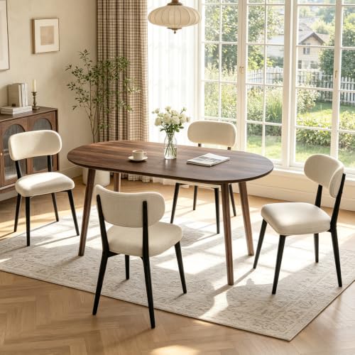 63" Oval Dining Table Set for 4 with Solid Wood Legs - color: Walnut Table Black-l Chairs