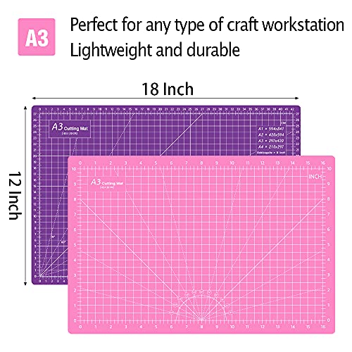 Headley Tools 18"x12" Thickened Self Healing Cutting Mat, A3 Rotary Cutting Sewing Mat for Crafts, Double Sided 5-Ply Table Cutting Board for Fabric Quilting Art Hobby Project, Pink/Purple - color: Pink/Dark Purple, size: 17.7"L x 11.8"W