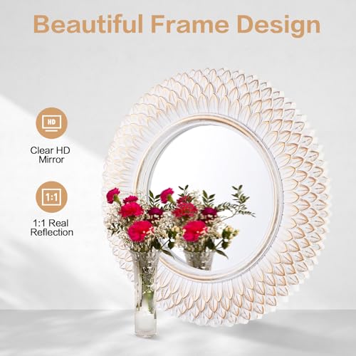 Decorative Wall Mirror, Round White Mirror, 10 x 10in - color: White