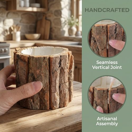 NUOBESTY 2 pcs Bark Flower Pot Rustic Succulent Planter Waterproof Log Plant Container Tree Stump Flower Pot for Home Garden Farmhouse Decor Table Centerpiece 4.72 X 4.72 X 3.93 in