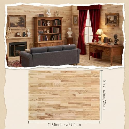 9 Pcs Miniature Dollhouse Wallpaper 8.27 × 11.69 InchSelf Adhesive Flooring Peel Stick Natural Wood Striated Paper Decorative Mini DIYDollhouse Accessories for Vinyl Cabinets