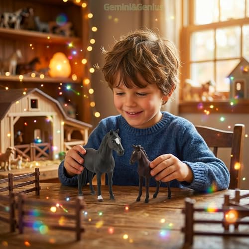 Gemini&Genius Horses Toy for Kids, Horse Farm Animal Stallion with Cub Toys - color: C-black Horses