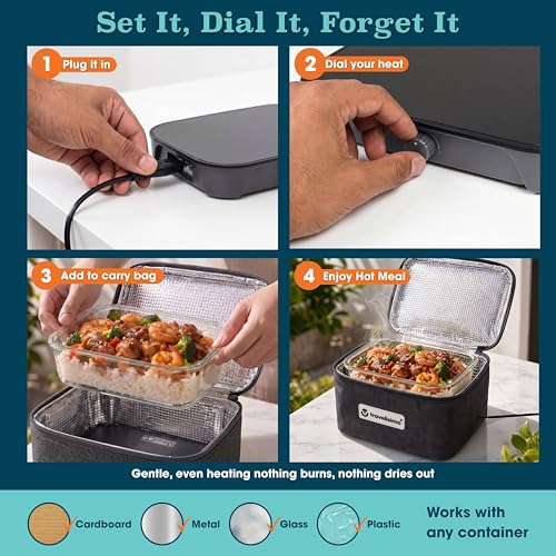 TRAVELISIMO Portable Microwave, Portable Food Warmer For Work & Home Use, Heated Lunch Box 12V/24V/110V, Mini Portable Oven 3-in-1 Food Heater, Electric Lunch Box, Calentador de Comida Portatil - color: Gray