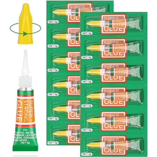3g X 12 Pack Super Glue Strong Adhesive, Cyanoacrylate Adhesive Instant Drying Glue for Plastic, Wood, Metal, Crafts, Home Kitchen Utensil Repair Permanent - style: 12 X 3G，New