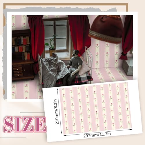 Flutesan 12 Pcs Miniature Dollhouse Wallpaper, Pink Flower - style: Pink Flower