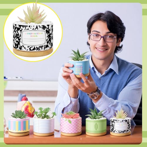 6 Pcs Christmas Teacher Gifts Mini Ceramic Succulent Plant Pot, Fresh - style: Fresh