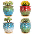 ARTKETTY Succulent Pots - 4 Pack Small Plant Pots with Drainage Tray - color: 4.5'' Colorful 1