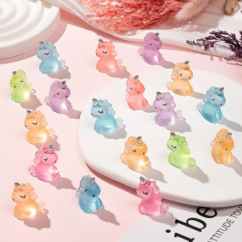 HFAYDZSW 60Pcs Luminous Mini Resin Unicorn Figurines