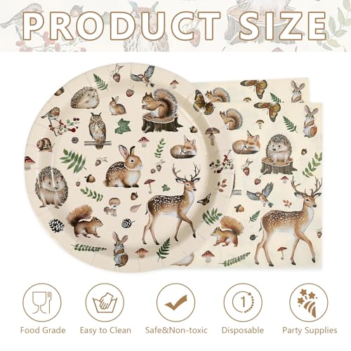 100Pcs Woodland Theme Party Forest Animal Decorations, Serves 50 - style: Retro Animals Plate