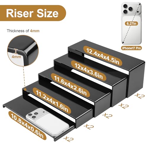 ANDGOO 10 Pack Large Acrylic Display Stands, 2 Set(10”L-11”L-12”L) - color: Black, size: 10Pcs (10.8”L~11.2”L~11.6”L~12”L~12.4”L)