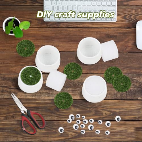 FINGOOO 2 Inch Little White Pots, 12 Pack Plastic Plant Pots with Foam and Simulated Lawn for Crochet Flowers Knit Plants DIY Craft Home Desk Decor