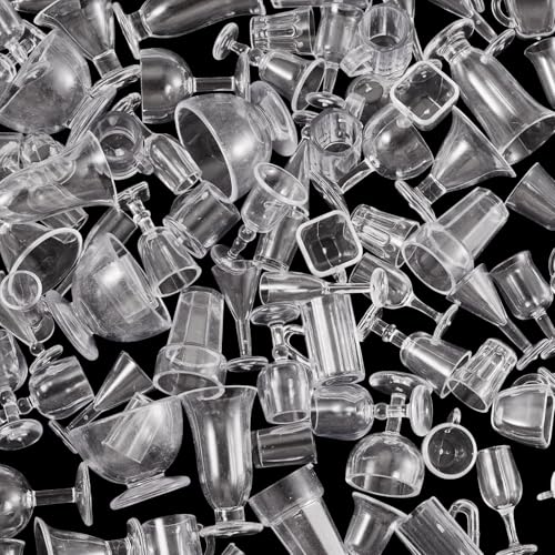 FASHEWELRY 80Pcs Plastic Goblet Cup Mini Model Wine Cup Tableware Miniature Drinking Cups Micro Landscape Dollhouse Accessories for Desk Keychain Party Decor Ornaments - color: Clear-drink Cup