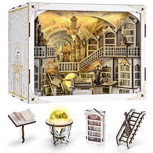 𝐂𝐂𝐂𝐃𝐅 DIY Book Nook Kit, DIY Miniature Dollhouse Booknook Kit, 3D Wooden Puzzle Bookend Bookshelf Insert Decor with LED Light for Adults (Library of Gods Max) - color: Library of Gods Max