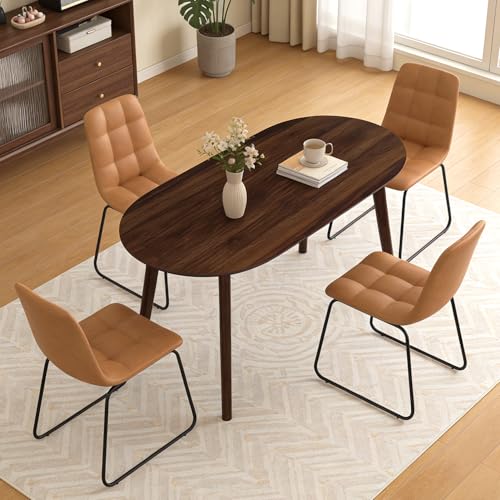 63" Oval Dining Table Set for 4 with Solid Wood Legs - color: Walnut Table C-brown Chairs