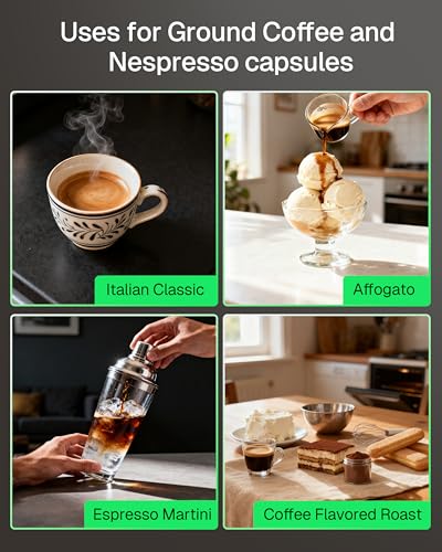 HBN 3-in-1 for Nespresso Capsule & K-Cup Pods & Ground Coffee Multi Coffee Maker Single Serve, 19Bar Programmable One-Touch Brewing Espresso Machine, 20oz Removable Water Tank, 1450W Fast Heat