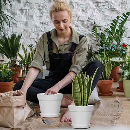 WOUSIWER 16 Pack 6 inch Plastic Planters for Indoor Flower Pots, Heavy Duty and Stylish 6 Inch Plant Pots for Indoor Plants with Drainage Holes and Tray for Plants, Flowers, White - color: White