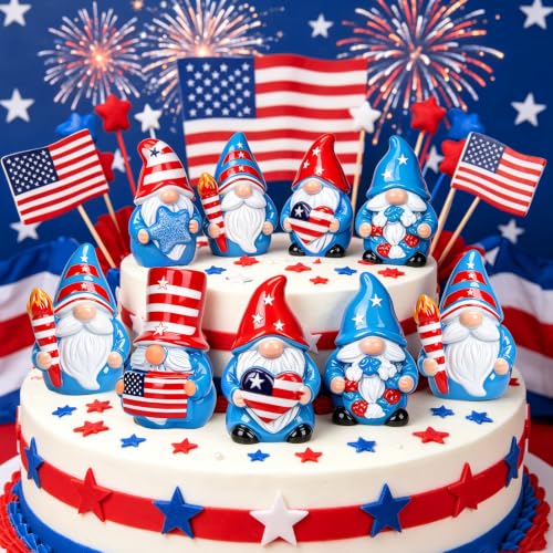 60 Pcs Patriotic Mini Resin Gnomes 6 Style 4th of July Tiny Gnomes Figures to Hide Independence Day Miniature Decor for DIY Craft Projects Party Favors and Desk Decor - color: Patriotic