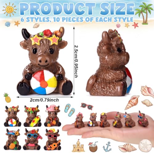 Yaomiao 60 Pcs Mini Hawaii Highland Cow Figurines Bulk Resin Cow Statues - style: Hawaii Cow