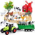 SIENON 26Pcs Mini Realistic Farm Animals Figures with Tractor Toys - size: Mini Farm Toy Tractor Set