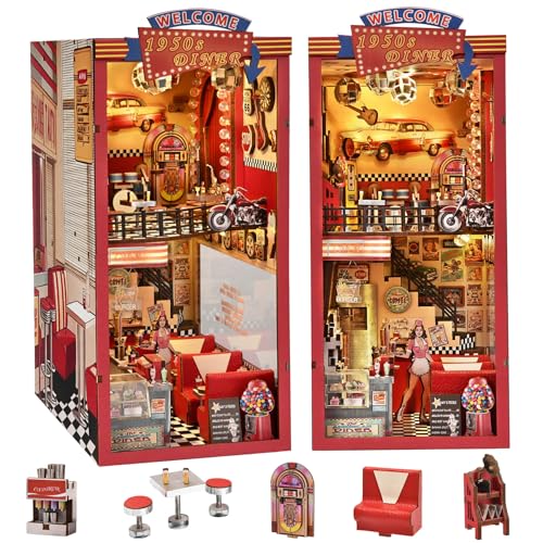 fifijoy Book Nook Kit for Adults, 1950s Diner Bookshelf Insert - color: 1950s Diner