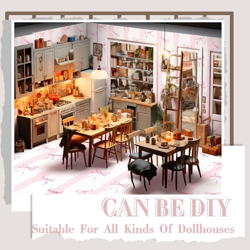 Flutesan 12 Pcs Miniature Dollhouse Wallpaper, Pink Bow - style: Pink Bow