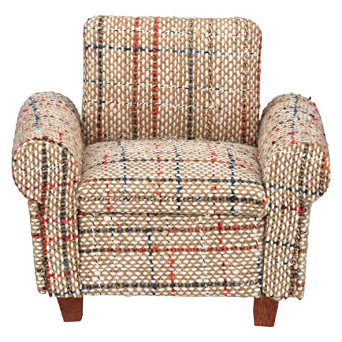 Dollhouse Sofa Armchair Upholstered, Miniature Living Room Furniture Chair, Fabric, Accessories for 6 inch Dolls, 1/12 Scale (Beige Retro) - style: Beige retro