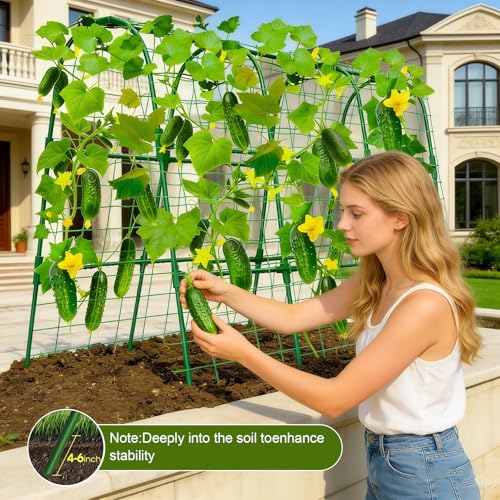 Cucumber Trellis for Raised Bed, U-Shape Garden Trellis 47.2" Tall, Heavy Duty Metal Arch Trellis for Climbing Vegetables, Rustproof Plant Support for Tomato Pea Bean (Upgraded Connector)
