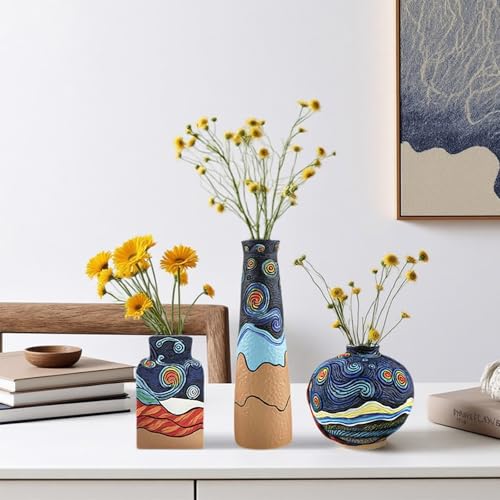 Colorful Abstract Resin Flower Pots Van Gogh Starry Night Unique Plant Pots - color: 3pcs Starry Night