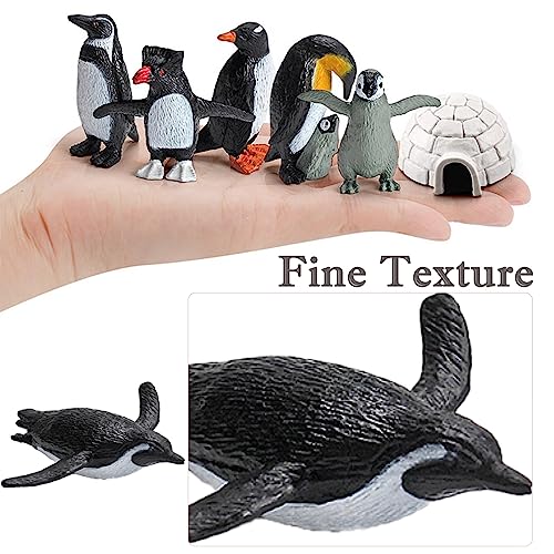 SCAHOW 11PCS Penguin Toys, Plastic Arctic Animal Penguin Figures for Kids, Realistic Polar Animals Penguin Figurines Set with Igloo Model, Cake Topper Winter Miniature Toys Decoration - style: 11PCS