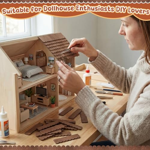 Wenqik 100 Strips Dollhouse Roof Shingles, Brown - color: Brown
