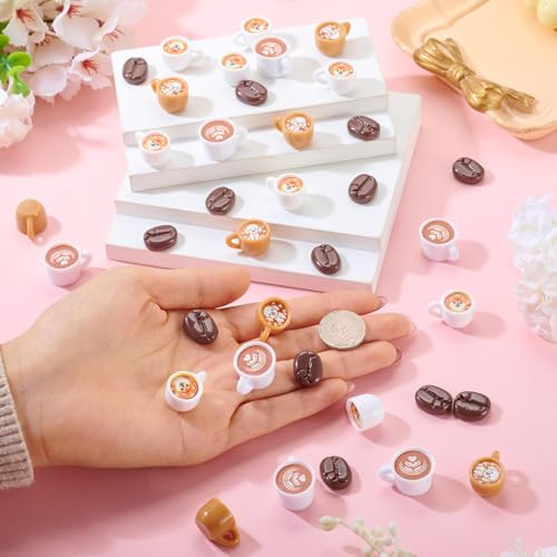 FASHEWELRY 50Pcs Resin Coffee Cup Coffee Bean Miniature Ornaments, Lovely Tableware Tea Mugs for Micro Landscape Garden Dollhouse Accessories Dollhouse Kitchen Play - color: Coffee Cup/Coffee Bean