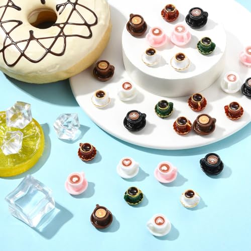 Stiesy 35 Pcs Afternoon Tea Beverages Miniature SetsCoffee Cup Black Tea Figurines Tiny Resin Mug Ornaments for Micro Landscape Desktop Display - color: Coffee Cup/Tea Cup-35pcs