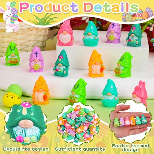 60 Pcs Easter Mini Gnomes Figures Tiny Fairy Resin Gnomes Figurines to Hide Easter Carrot Bunny Ear Basket Eggshell Eggs Element Miniature Gnomes Statues for Party Favors Tiered Tray Garden Decor - color: Orange