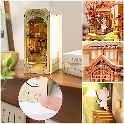 Rolife DIY Book Nook Kit Falling Sakura, DIY Miniature Booknook Kit Creative Decorative Bookend Bookshelf Insert 3D Puzzle for Adults, Halloween/Christmas Decorations/Gifts for Adults (Falling Sakura) - color: Pink, White