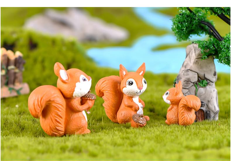 Cute Squirrel Family Figurine Set - Miniature Garden Fairy Ornament for DIY Home Decor, Micro Landscape Accessories, Bonsai Craft Decor, Fairy Garden Decorations, 3Pack