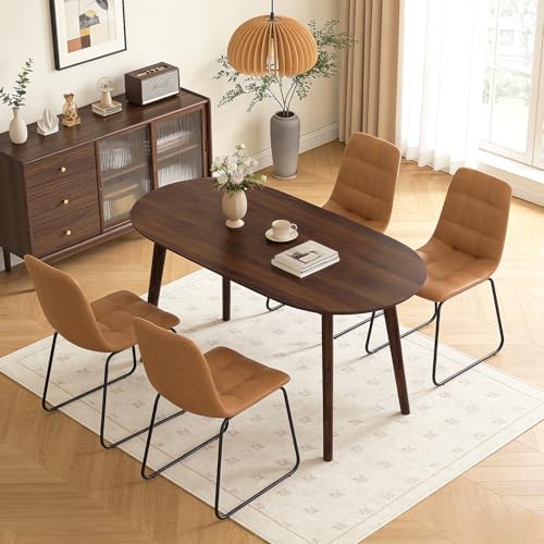 63" Oval Dining Table Set for 4 with Solid Wood Legs - color: Walnut Table C-brown Chairs