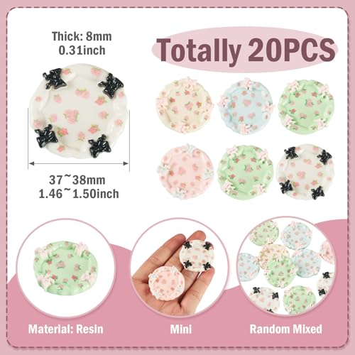 FASHEWELRY 20Pcs Resin Flower Plates 38mm Miniature Dollhouse Accessories Floral Playhouse Dishes Kitchen Tableware Models Display Ornaments for Micro Landscape Decoration - color: Plates With Flower