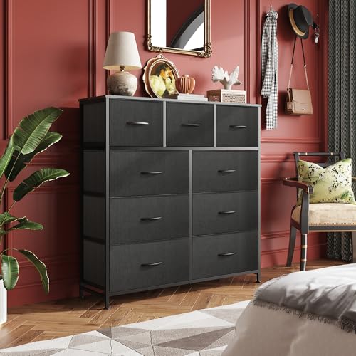 WLIVE Tall Dresser for Bedroom, 9 Drawer Chest of Drawers, Charcoal Black - color: Charcoal Black