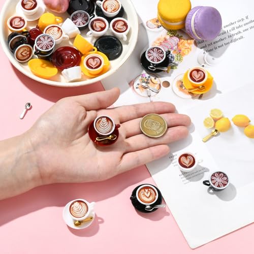 Stiesy 65 Pcs Coffee Cup Miniature Figurines Sets 13 Styles Small Resin Tableware Plate Spoon Cup Ornaments Figurines for Cafe Counter Adult Collector Shelf Decoration Collection - color: Coffee Cup-65pcs
