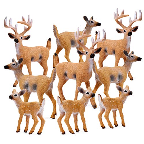 RESTCLOUD Deer Figurines Cake Toppers, Deer Toys Figure, Small Woodland Animals Set of 9 - style: Pack of 9