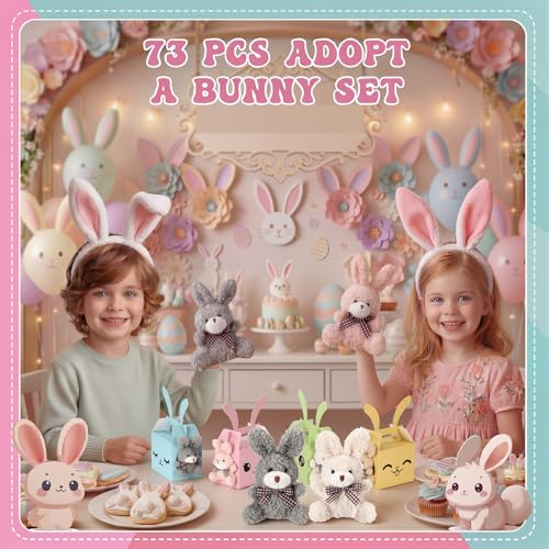 Blueweenly 73 Pcs Adopt a Bunny Party Favors Set Mini Plush Rabbit Toys - style: Bunny