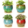 ARTKETTY Succulent Pots, 4 Inch Plant Pots with Drainage Tray - color: 4'' Colorful 1