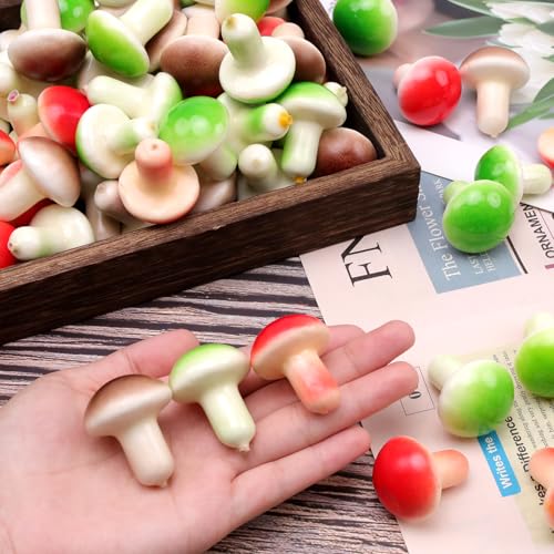 Gresorth 30pcs Mini Artificial Mushroom Decoration Fake Vegetable Ornament Lifelike Faux Fruit Model for Home Kitchen Party - color: Red, Green, Brown