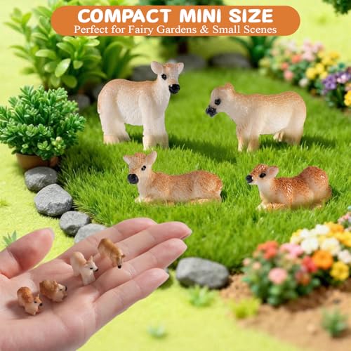48 Pcs Mini Yellow Calf Figurines Set, Miniature Animal Figures with 4 Poses, Realistic Calf Resin Figurines for Micro Landscape, Fairy Garden Decor and DIY Crafts (Yellow Calf) - color: Yellow Calf