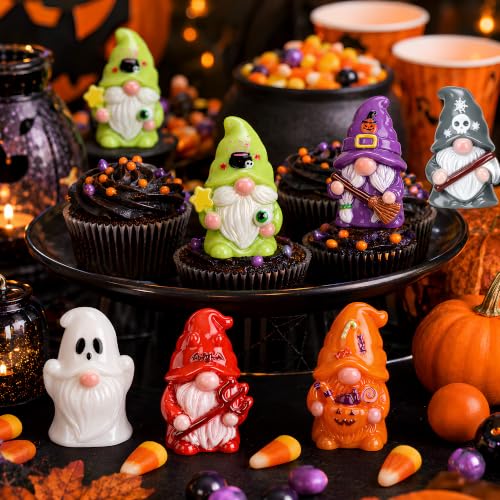 60 Pcs Halloween Mini Gnomes Figurines 6 Style Resin Miniature Gnomes Table Decoration - color: Halloween
