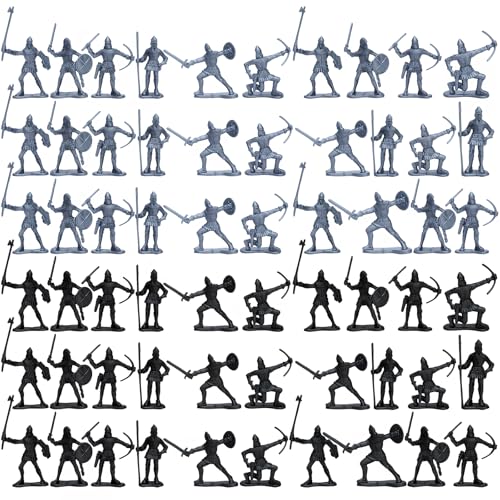 ONEST 60 Pieces Mini Medieval Knights Soldier Army Figures Soldiers Figurines Cupcake Topper Party Table Decorations - style: 60 Pieces