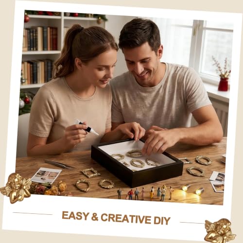 DIY Mini Museum Silhouette Box, Shadow Box Frame Kit with Gold Miniature Frames、Angel & Figurines, Custom Photo Family Memory Display Case Frame Set, for Anniversary, Wedding, Birthday & Home Decor