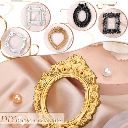 Remerry 12 Pcs Mini Picture Frames Vintage Resin DIY,Gold, Black, White - color: Gold, Black, White